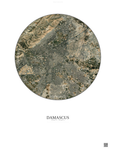 Affiche Damascus – Poster vue satellite 6km Couleur | Gravura – Fond clair