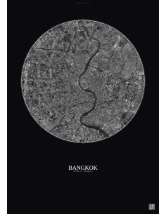 Affiche Bangkok – Poster vue satellite 10km N&B | Gravura – Fond foncé