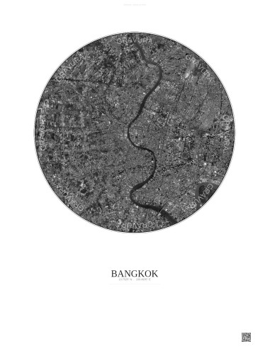 Bangkok Satellite View Poster 10km B&W | Gravura – Light background