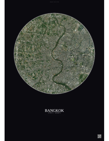 Affiche Bangkok – Poster vue satellite 10km Couleur | Gravura – Fond foncé