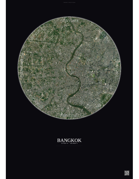 Affiche Bangkok – Poster vue satellite 10km Couleur | Gravura – Fond foncé