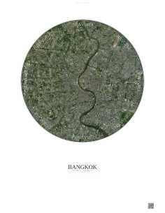 Affiche Bangkok – Poster vue satellite 10km Couleur | Gravura – Fond clair