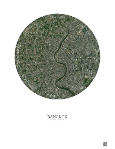 Affiche Bangkok – Poster vue satellite 10km Couleur | Gravura – Fond clair