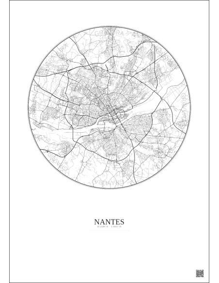 Nantes City Map Poster 10km | Gravura – Light background