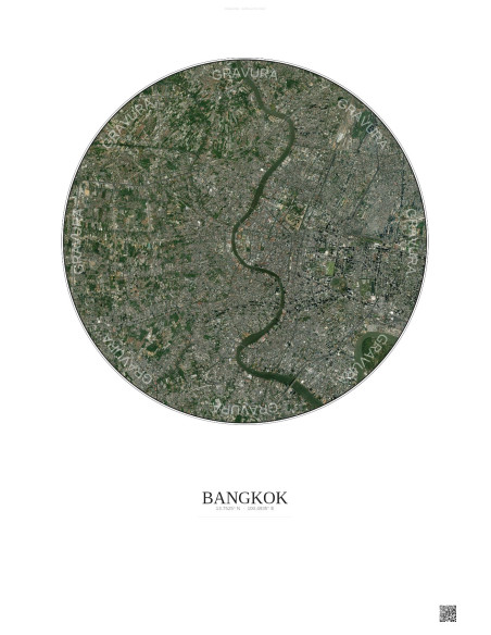Affiche Bangkok – Poster vue satellite 10km Couleur | Gravura – Fond clair