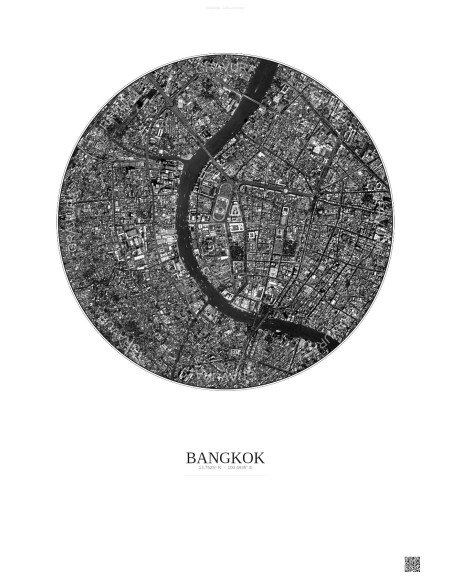 Bangkok Satellite View Poster 2.5km B&W | Gravura – Light background