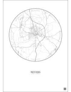Nevers City Map Poster 10km | Gravura – Light background 2