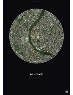 Affiche Bangkok – Poster vue satellite 2.5km Couleur | Gravura – Fond foncé