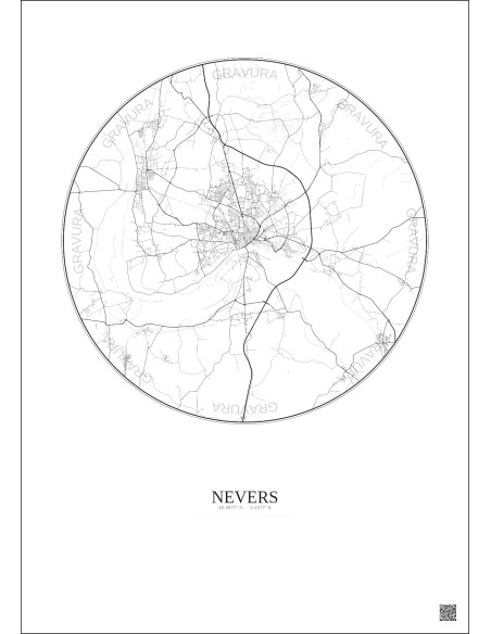 Nevers City Map Poster 10km | Gravura – Light background