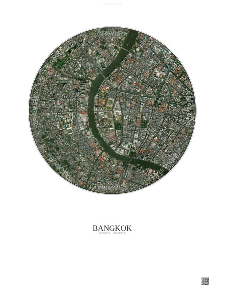 Affiche Bangkok – Poster vue satellite 2.5km Couleur | Gravura – Fond clair