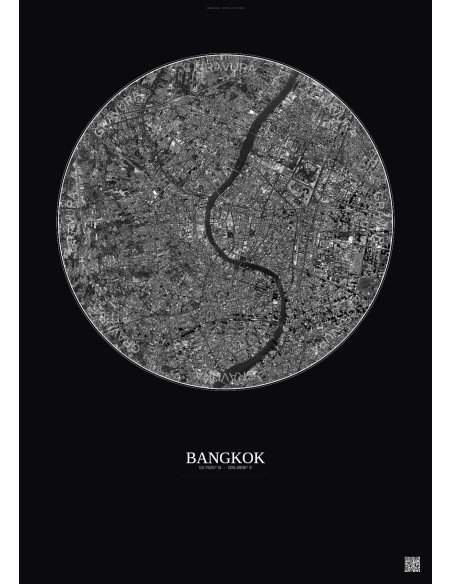 Bangkok Satellite View Poster 6km B&W | Gravura – Dark background