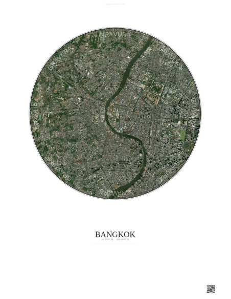 Affiche Bangkok – Poster vue satellite 6km Couleur | Gravura – Fond clair