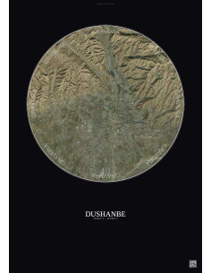Dushanbe Satellite View Poster 10km Color | Gravura – Dark background