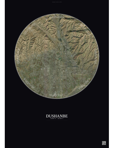 Affiche Dushanbe – Poster vue satellite 10km Couleur | Gravura – Fond foncé
