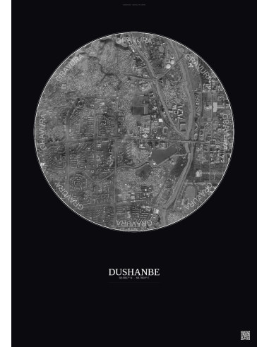 Dushanbe Satellite View Poster 2.5km B&W | Gravura – Dark background