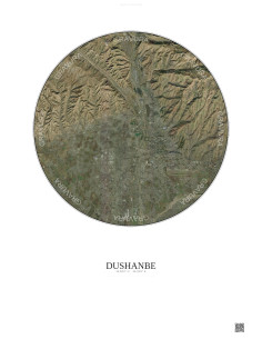 Dushanbe Satellite View Poster 10km Color | Gravura – Light background