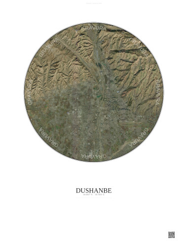 Affiche Dushanbe – Poster vue satellite 10km Couleur | Gravura – Fond clair