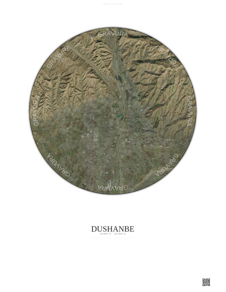 Affiche Dushanbe – Poster vue satellite 10km Couleur | Gravura – Fond clair
