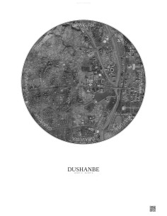 Affiche Dushanbe – Poster vue satellite 2.5km N&B | Gravura – Fond clair