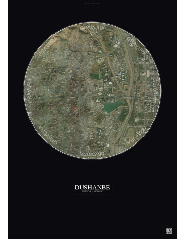 Dushanbe Satellite View Poster 2.5km Color | Gravura – Dark background