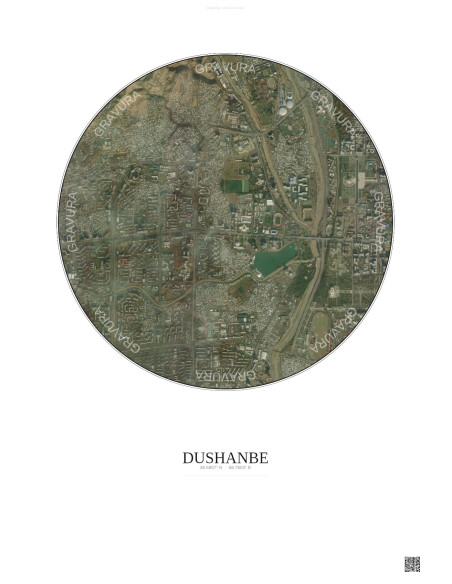 Affiche Dushanbe – Poster vue satellite 2.5km Couleur | Gravura – Fond clair