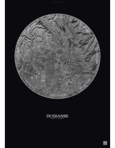 Dushanbe Satellite View Poster 6km B&W | Gravura – Dark background