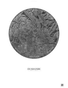 Dushanbe Satellite View Poster 6km B&W | Gravura – Light background