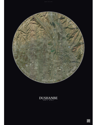 Affiche Dushanbe – Poster vue satellite 6km Couleur | Gravura – Fond foncé