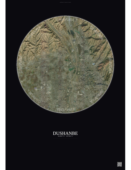 Affiche Dushanbe – Poster vue satellite 6km Couleur | Gravura – Fond foncé