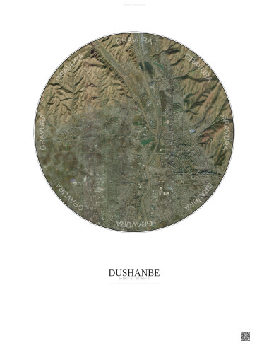 Affiche Dushanbe – Poster vue satellite 6km Couleur | Gravura – Fond clair