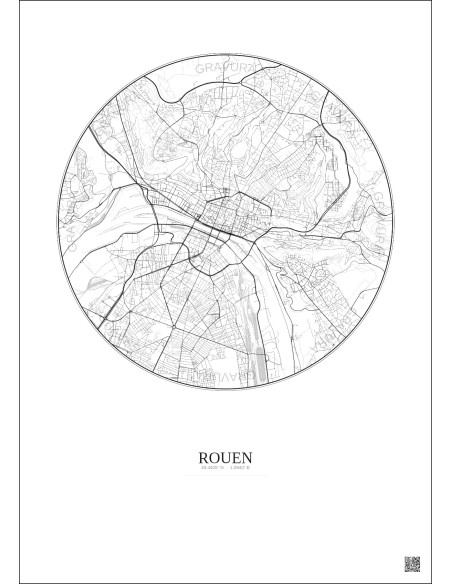 Rouen City Map Poster 5km | Gravura – Light background
