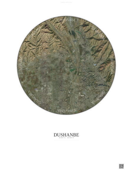 Affiche Dushanbe – Poster vue satellite 6km Couleur | Gravura – Fond clair