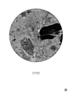 Tunis Satellite View Poster 10km B&W | Gravura – Light background