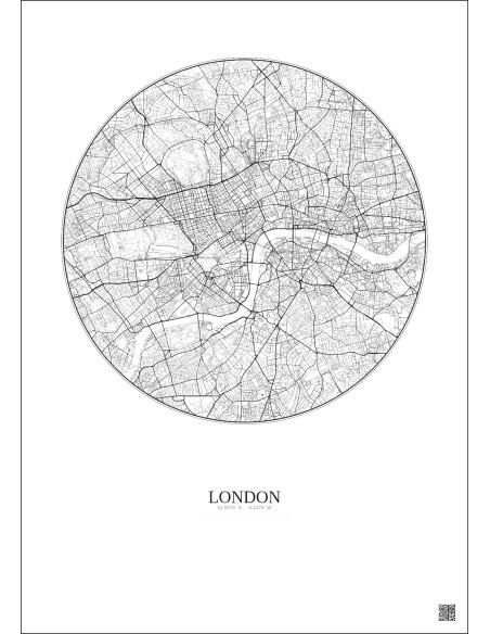 Affiche London – Poster carte de ville 6km | Gravura – Fond clair