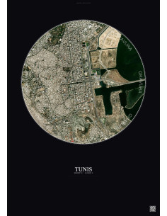 Affiche Tunis – Poster vue satellite 2.5km Couleur | Gravura – Fond foncé