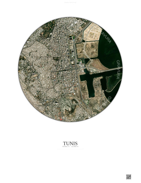 Affiche Tunis – Poster vue satellite 2.5km Couleur | Gravura – Fond clair