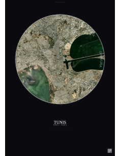Tunis Satellite View Poster 6km Color | Gravura – Dark background