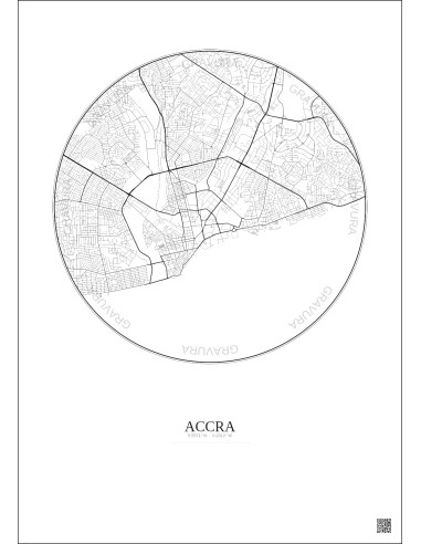 Accra City Map Poster 6km | Gravura – Light background