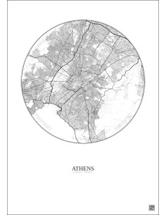 Athens City Map Poster 10km | Gravura – Light background 2