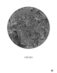 Affiche Ankara – Poster vue satellite 10km N&B | Gravura – Fond clair