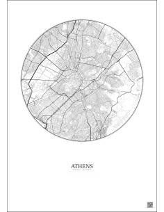 Athens City Map Poster 6km | Gravura – Light background 2
