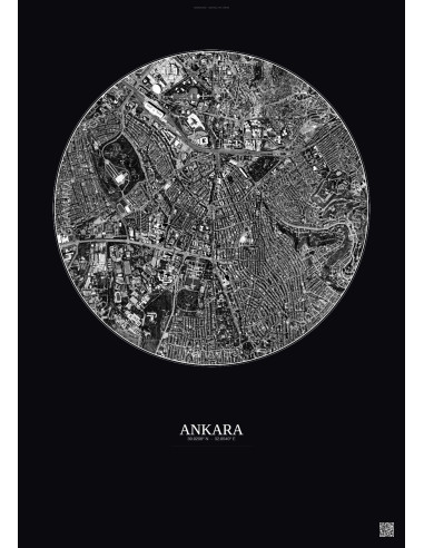 Affiche Ankara – Poster vue satellite 2.5km N&B | Gravura – Fond foncé