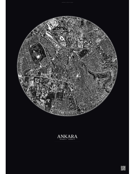 Affiche Ankara – Poster vue satellite 2.5km N&B | Gravura – Fond foncé