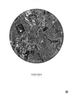 Affiche Ankara – Poster vue satellite 2.5km N&B | Gravura – Fond clair