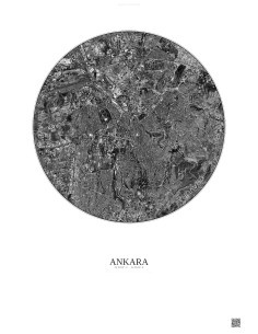Ankara Satellite View Poster 6km B&W | Gravura – Light background