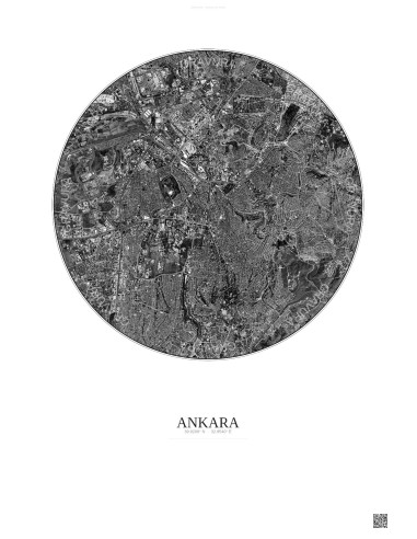 Ankara Satellite View Poster 6km B&W | Gravura – Light background