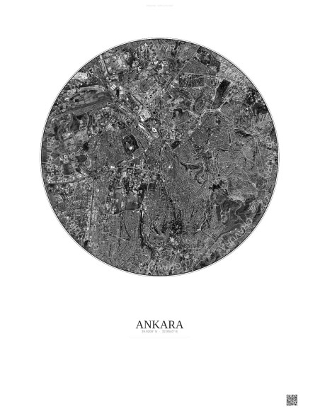 Ankara Satellite View Poster 6km B&W | Gravura – Light background