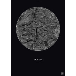 Affiche Prague – Poster vue satellite 10km N&B | Gravura – Fond foncé