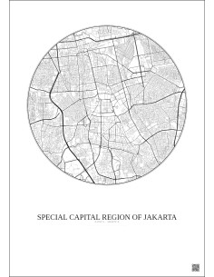 Affiche Special Capital Region Of Jakarta – Poster carte de ville 6km | Gravura – Fond clair 2