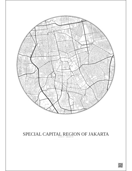 Affiche Special Capital Region Of Jakarta – Poster carte de ville 6km | Gravura – Fond clair